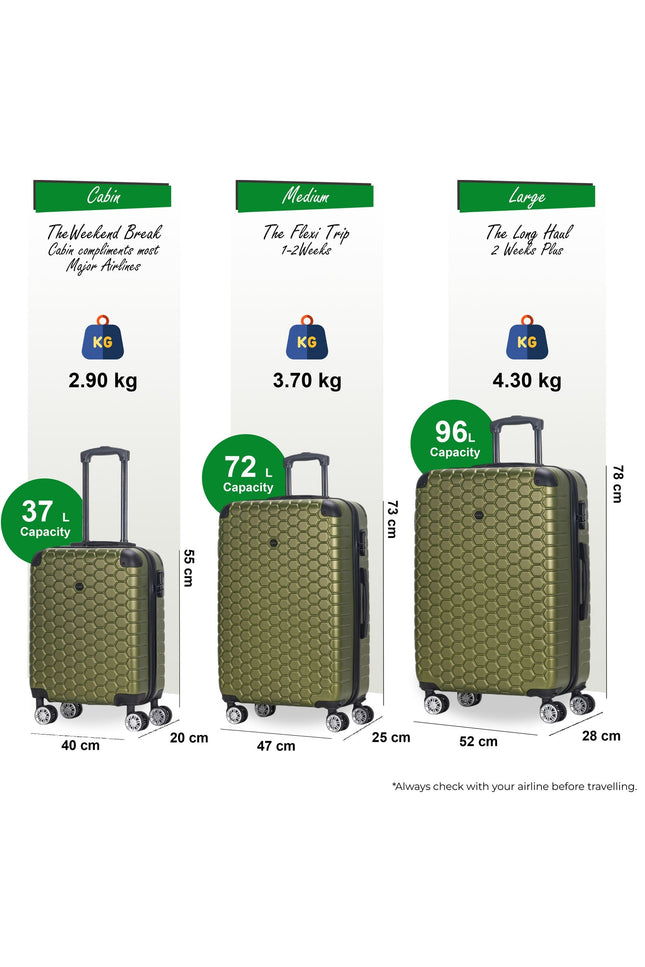 Noda Set of 3 Hard Shell Suitcase in Green