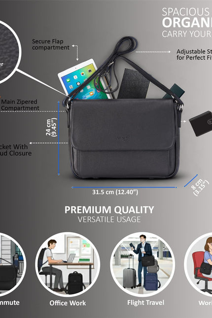 Genuine Leather Black Laptop Bag Travel Work Messenger Satchel - Camden