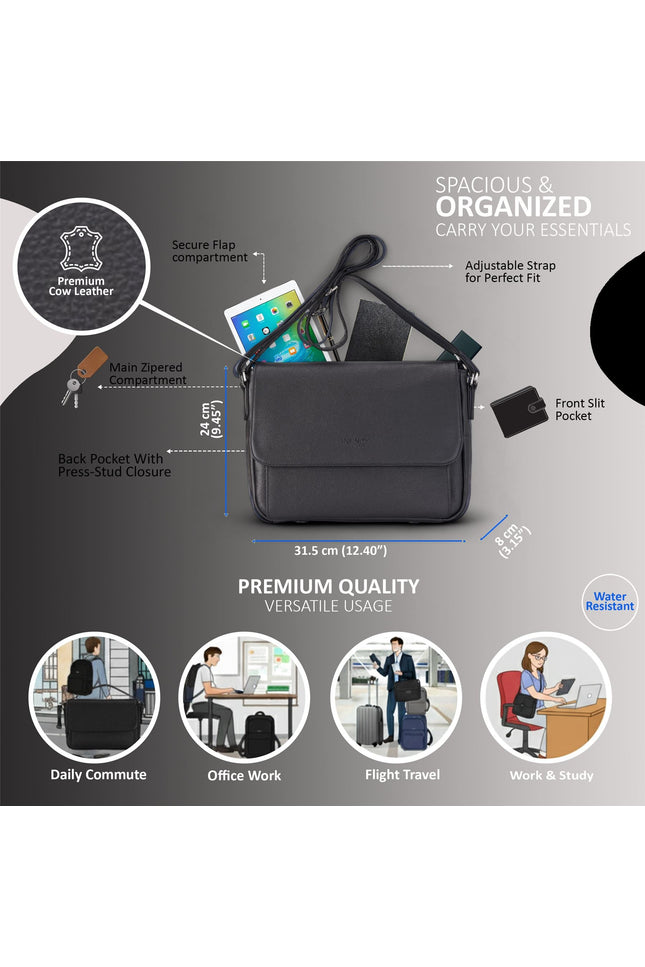 Genuine Leather Black Laptop Bag Travel Work Messenger Satchel - Camden