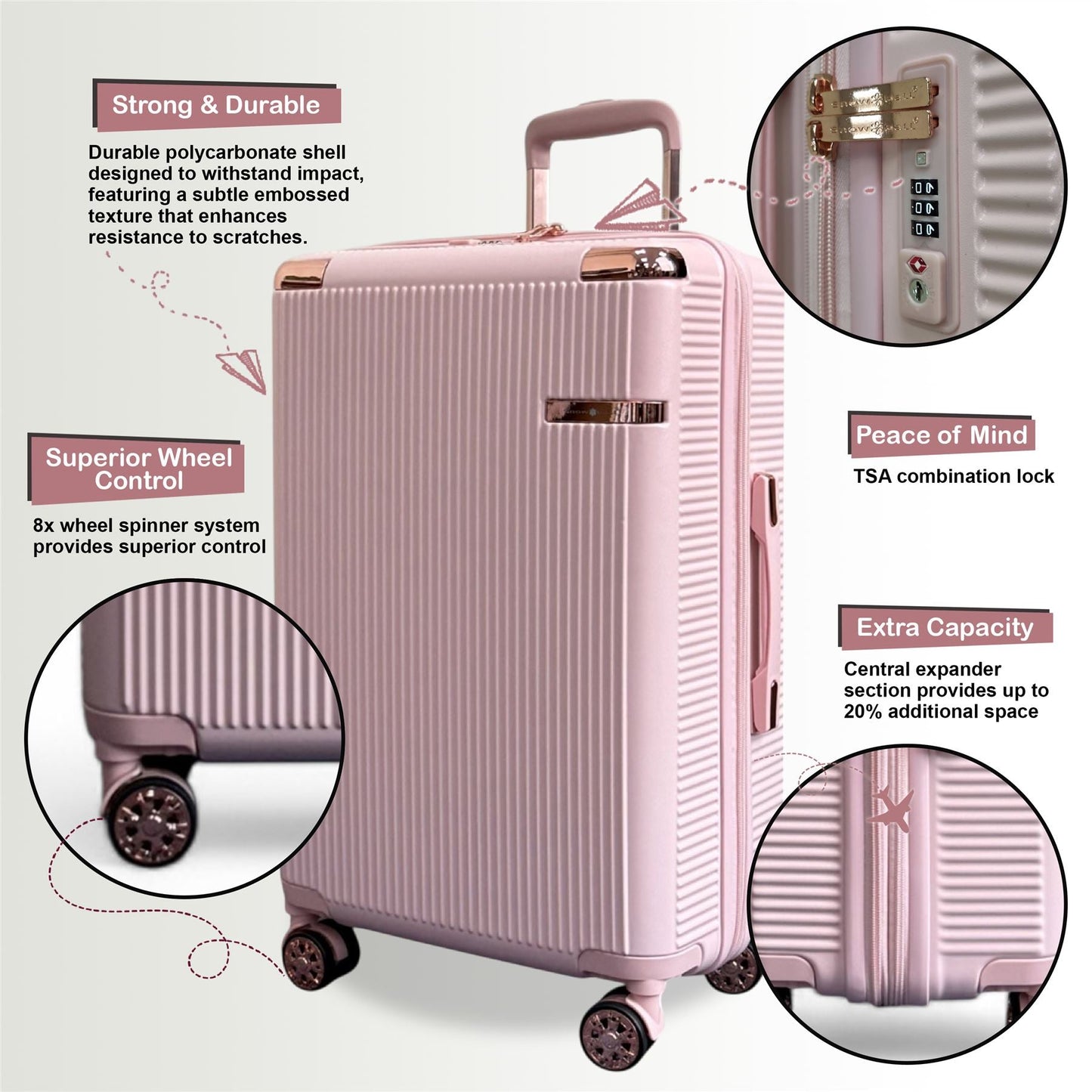 Cowra Cabin Hard Shell Suitcase in Rose Gold