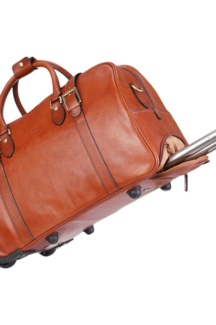 Genuine Leather Tan Wheeled Holdall Duffle Travel Cabin Bag - Holt