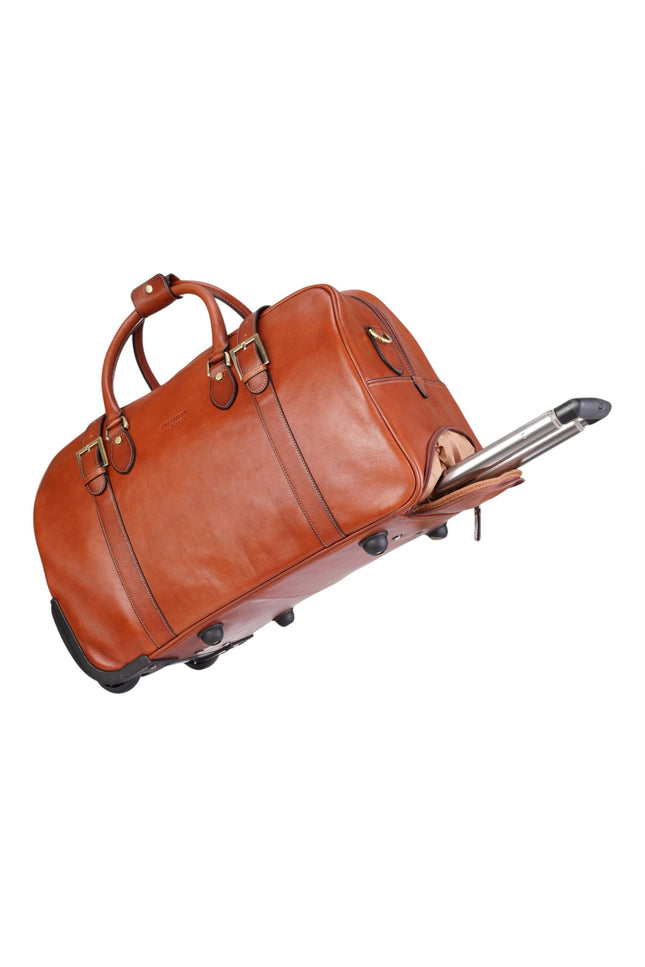 Genuine Leather Tan Wheeled Holdall Duffle Travel Cabin Bag - Holt