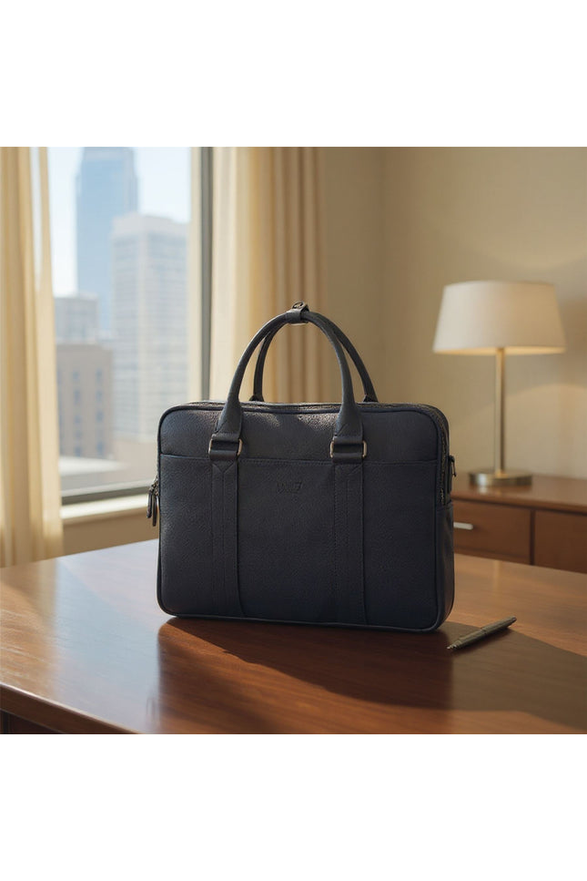 Genuine Leather Navy Laptop Business Briefcase Office Work Travel Bag - Sutton