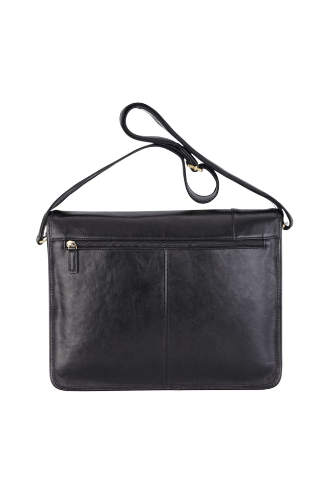 Genuine Leather Black Laptop Satchel Messenger Shoulder Bag - Astor