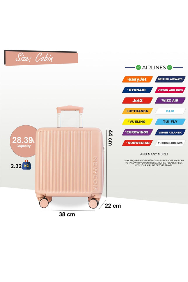 Hard Shell Cabin 44 x 22 x 38 cm Pink TSA Secure Luggage Suitcase Suitable for Easyjet, Ryanair