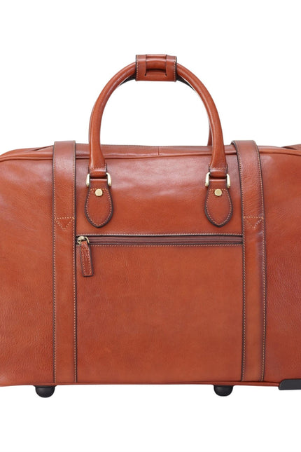 Genuine Leather Tan Wheeled Holdall Duffle Travel Cabin Bag - Holt