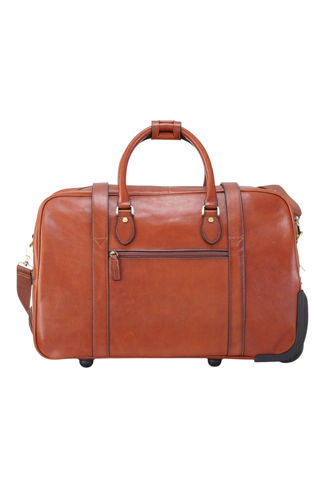 Genuine Leather Tan Wheeled Holdall Duffle Travel Cabin Bag - Holt