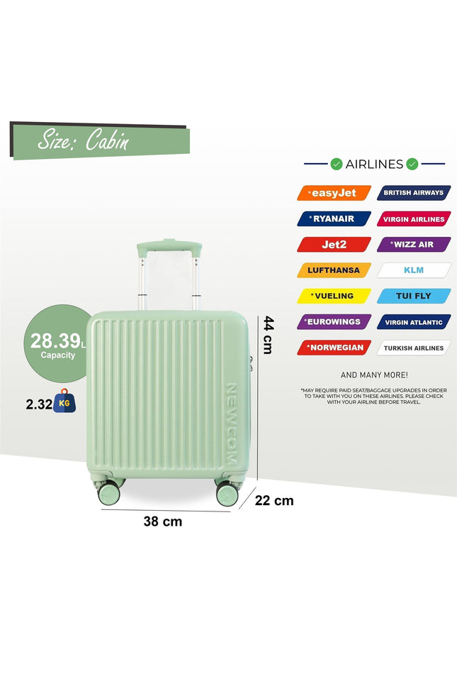 Hard Shell Cabin 44 x 22 x 38 cm Green TSA Secure Luggage Suitcase Suitable for Easyjet, Ryanair