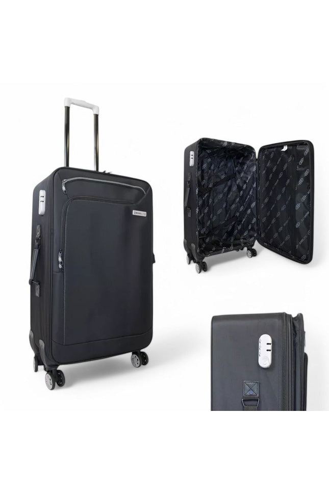 Handa Set of 3 Soft Shell Suitcase in Black