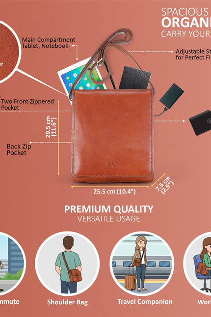 Leather Vintage Tan Messenger Shoulder Crossbody Travel Business Bag - Ranger