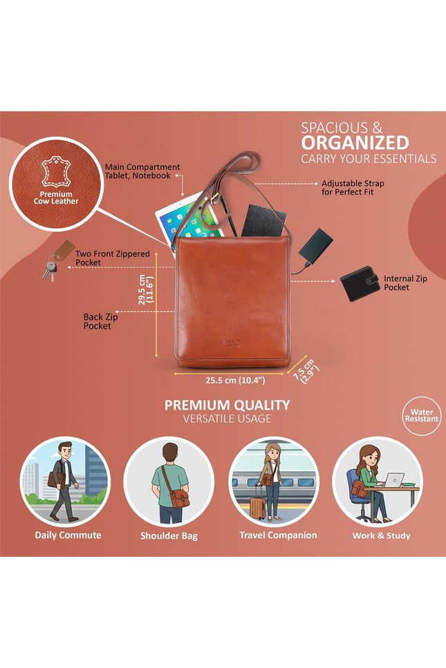 Leather Vintage Tan Messenger Shoulder Crossbody Travel Business Bag - Ranger