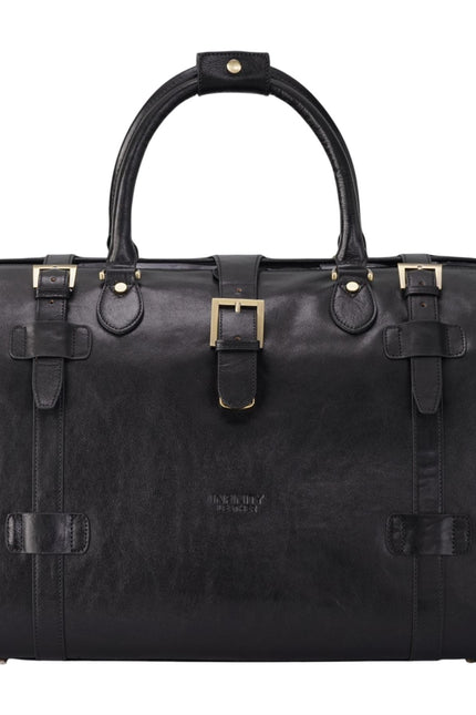 Genuine Leather Black Duffle Holdall Vintage Travel Gym Bag - Windsor