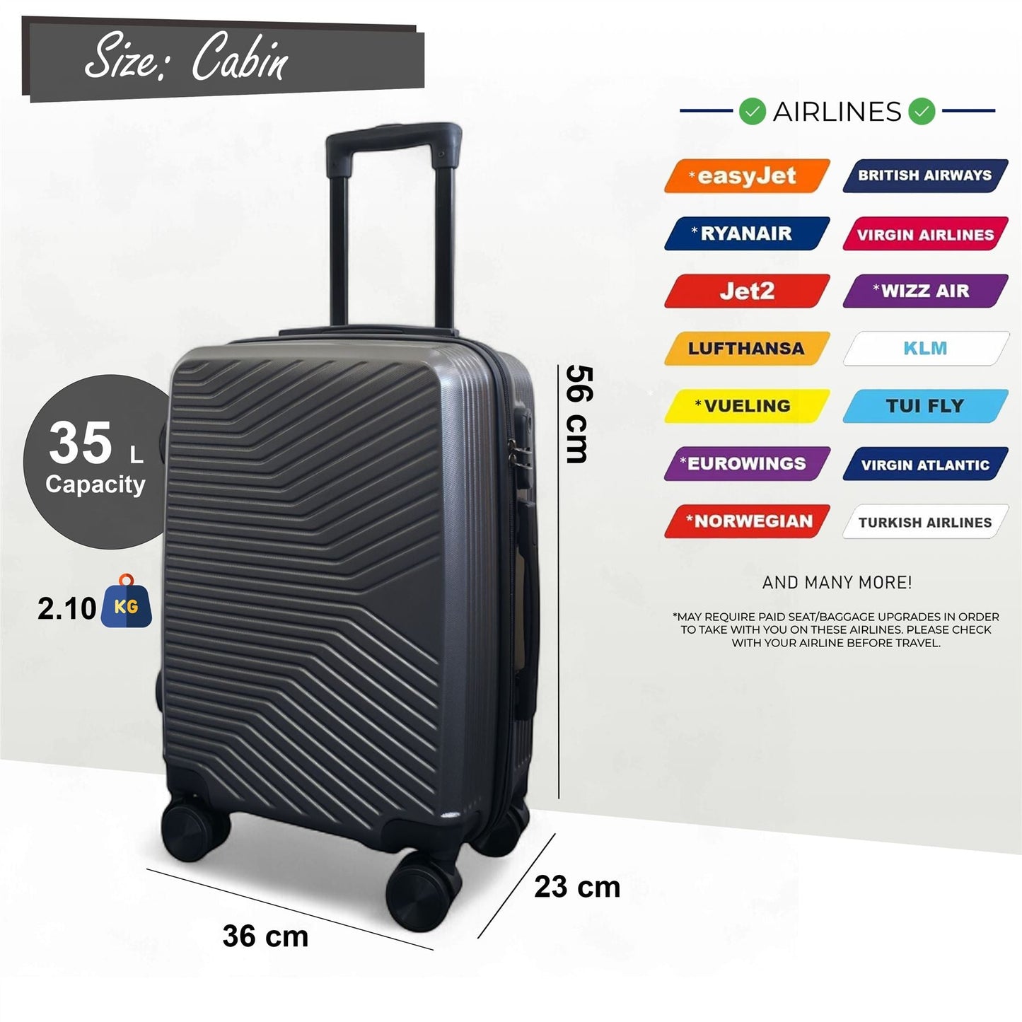 Junee Cabin Hard Shell Suitcase in Charcoal Grey