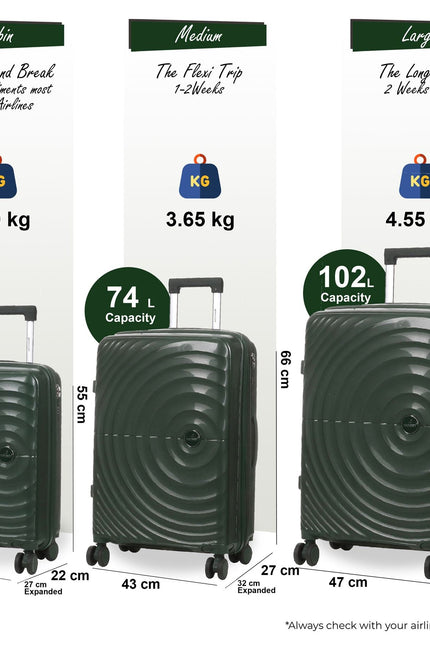 Balranald Set of 3 Hard Shell Suitcase in Dark Green