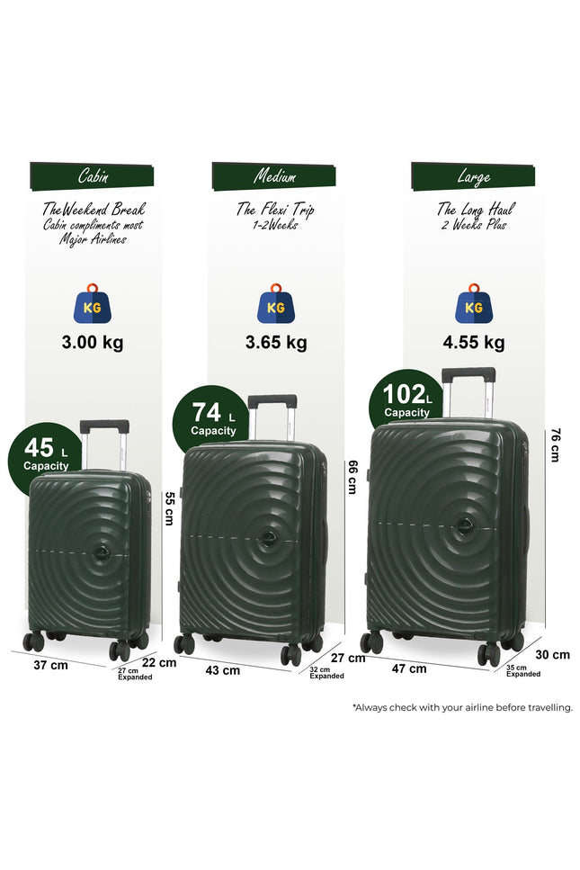 Balranald Set of 3 Hard Shell Suitcase in Dark Green