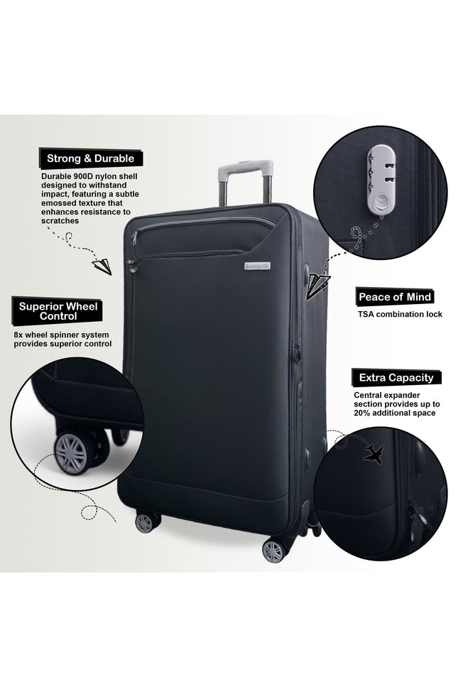Handa Large Soft Shell Suitcase in Black