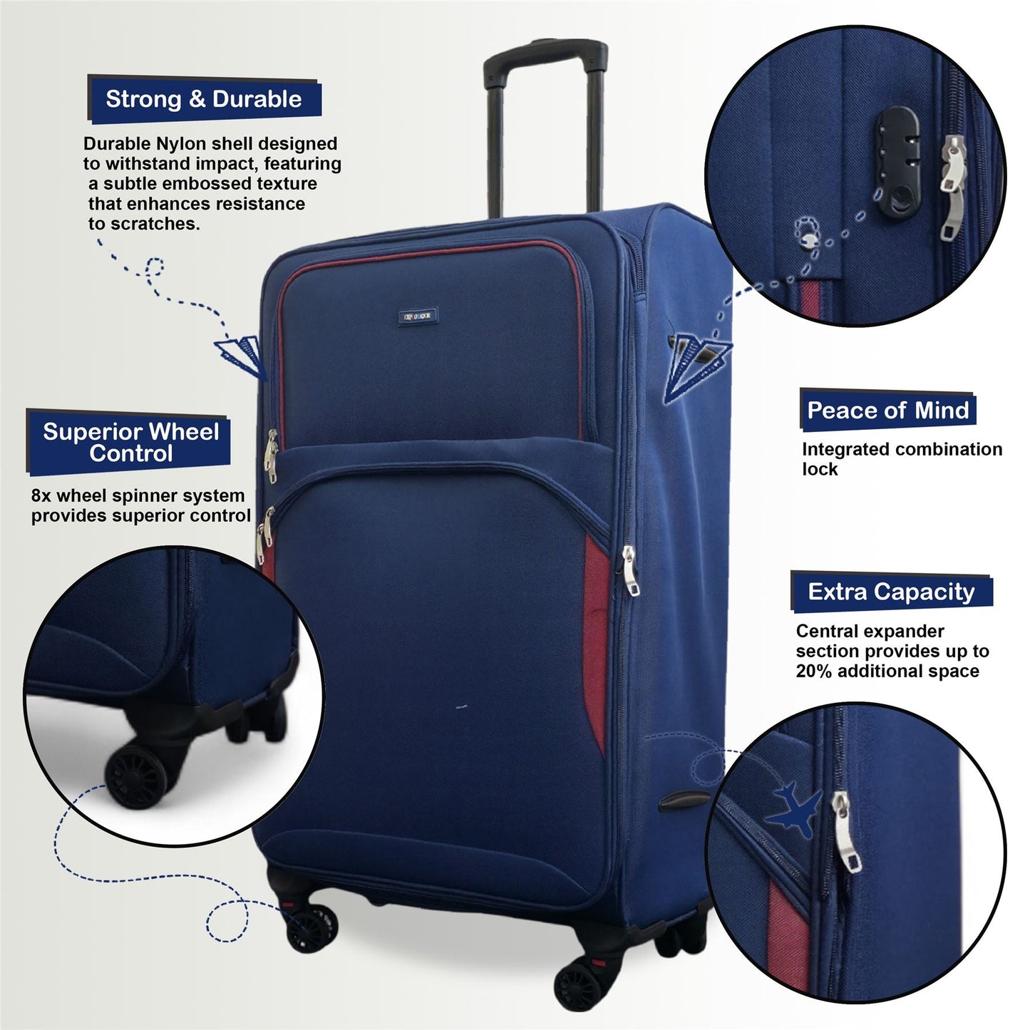 Gosford Set of 3 Soft Shell Suitcase in Navy Blue