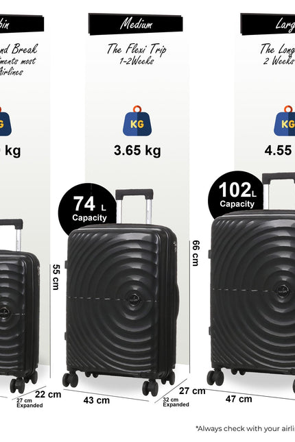 Balranald Set of 3 Hard Shell Suitcase in Black