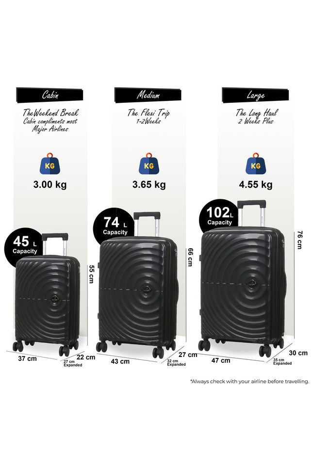 Balranald Set of 3 Hard Shell Suitcase in Black