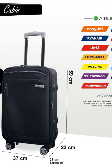 Handa Cabin Soft Shell Suitcase in Black