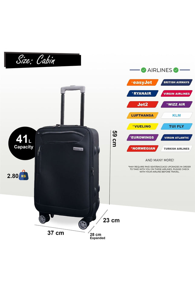 Handa Cabin Soft Shell Suitcase in Black