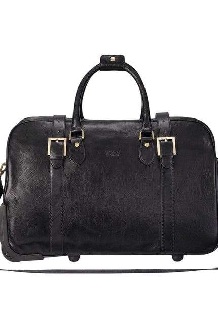 Genuine Leather Black Wheeled Holdall Duffle Travel Cabin Bag - Holt