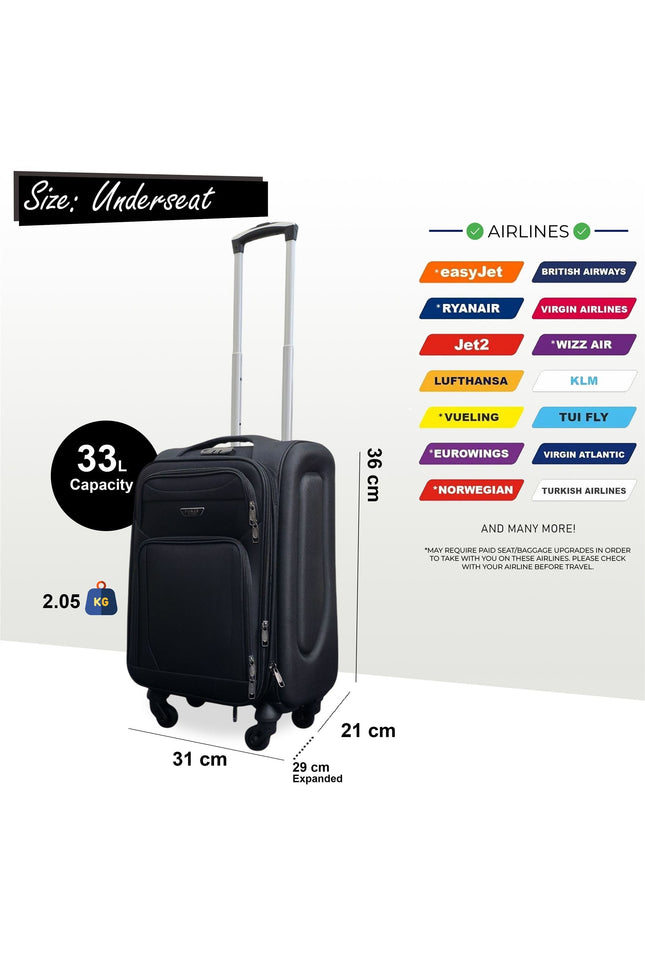 Nagoya Unserseat Soft Shell Suitcase in Black