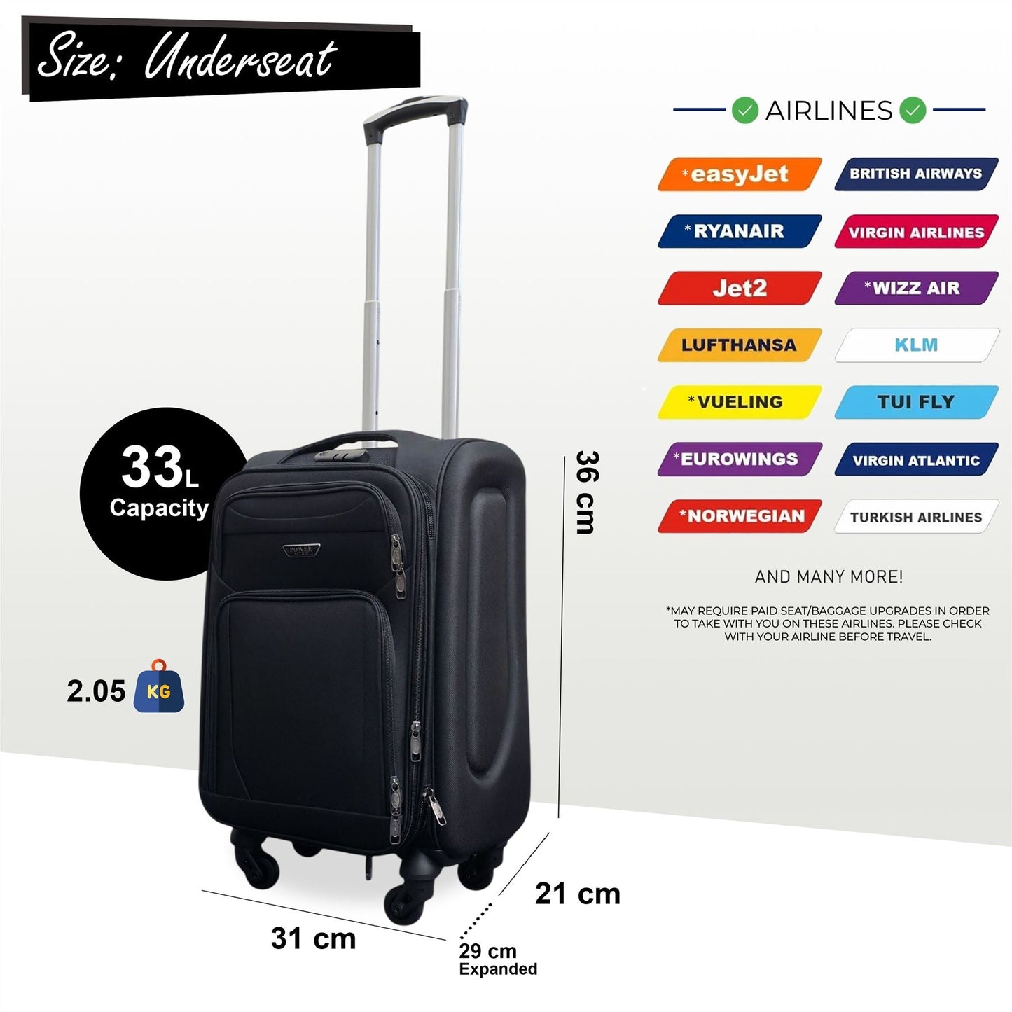 Nagoya Unserseat Soft Shell Suitcase in Black