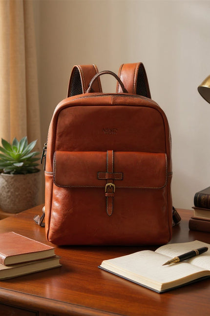 Genuine Leather Tan Vintage Laptop Backpack Travel Bag - Cove