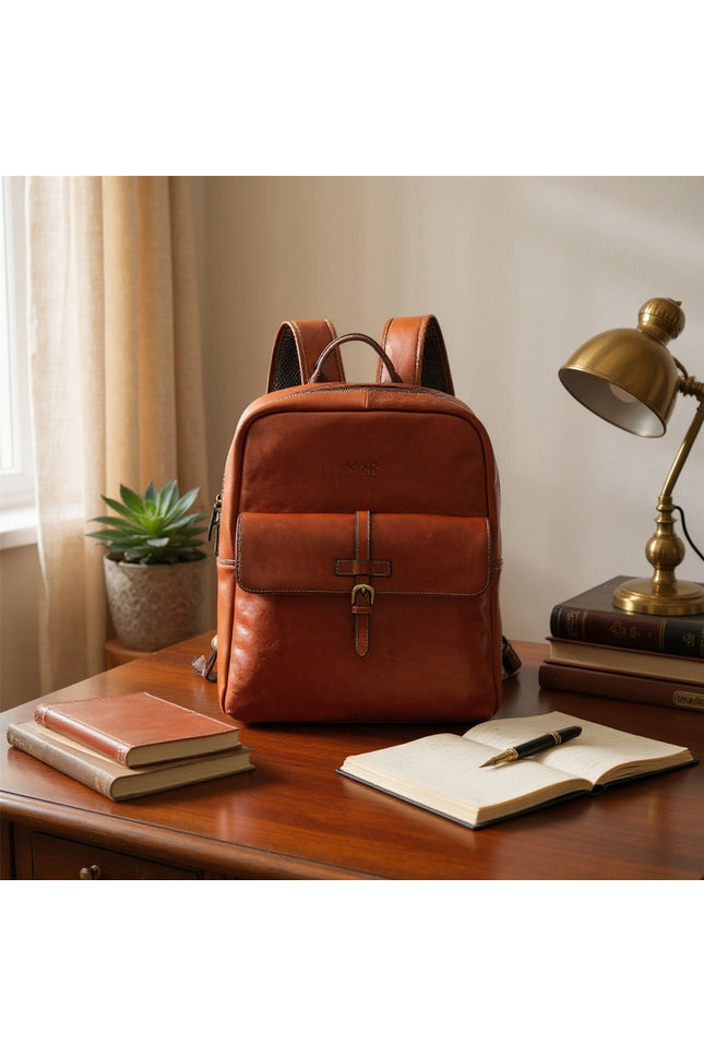 Genuine Leather Tan Vintage Laptop Backpack Travel Bag - Cove