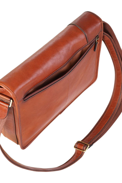 Genuine Leather Tan Laptop Satchel Messenger Shoulder Bag - Astor