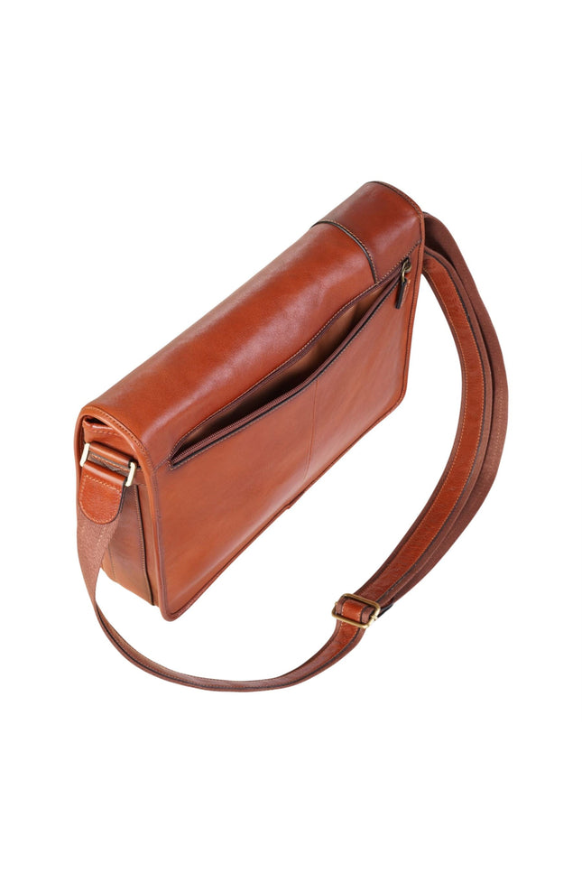 Genuine Leather Tan Laptop Satchel Messenger Shoulder Bag - Astor