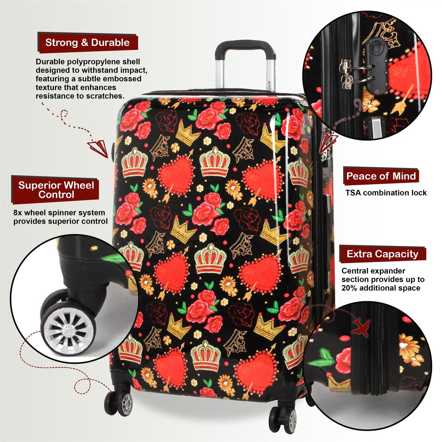 Ballina Large Hard Shell Suitcase in Black Queen Rosses