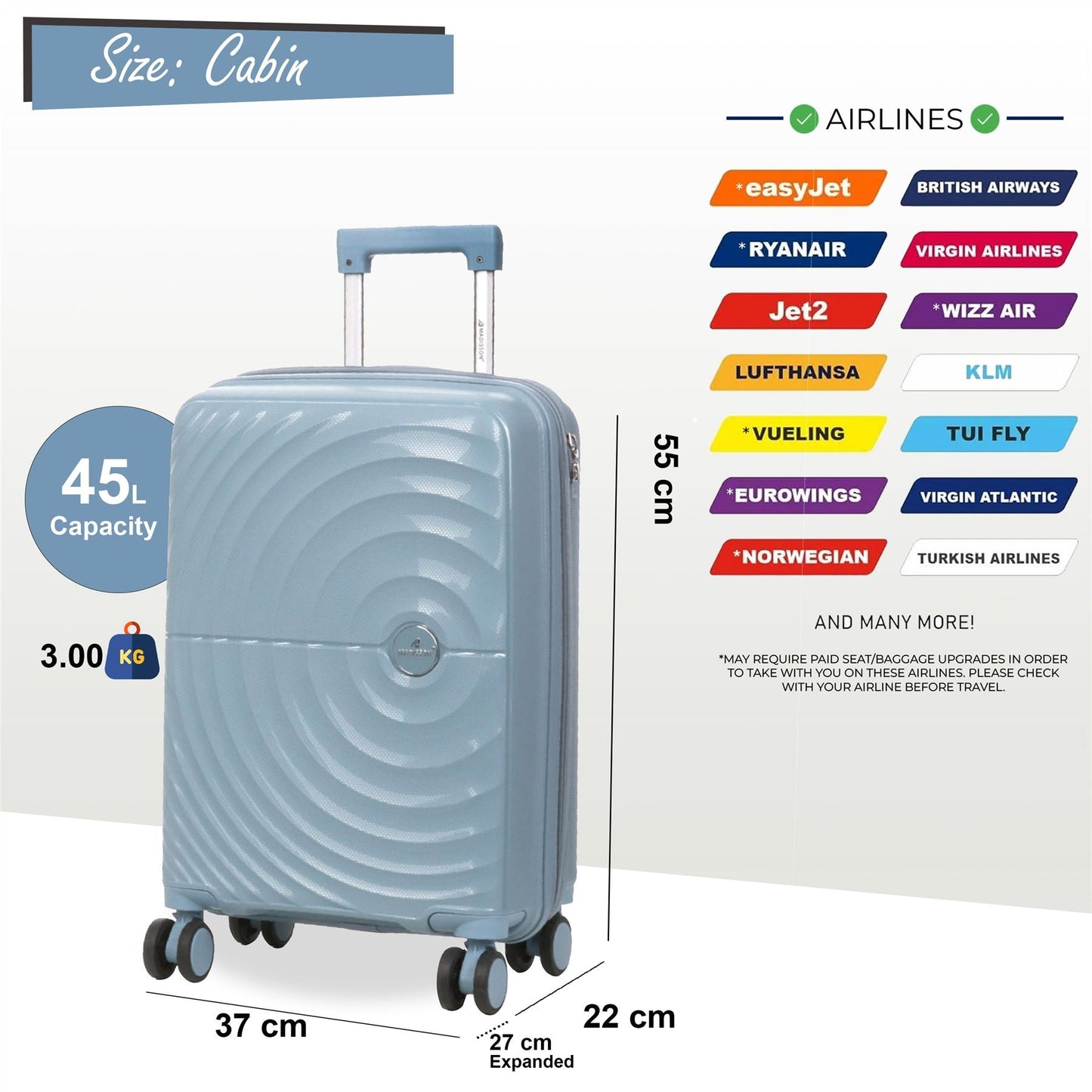 Balranald Cabin Hard Shell Suitcase in Sky Blue